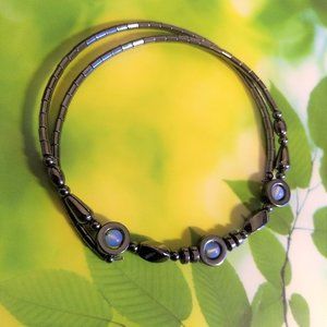 Vintage y2k hematite and moon stone beaded wrap choker NWOT